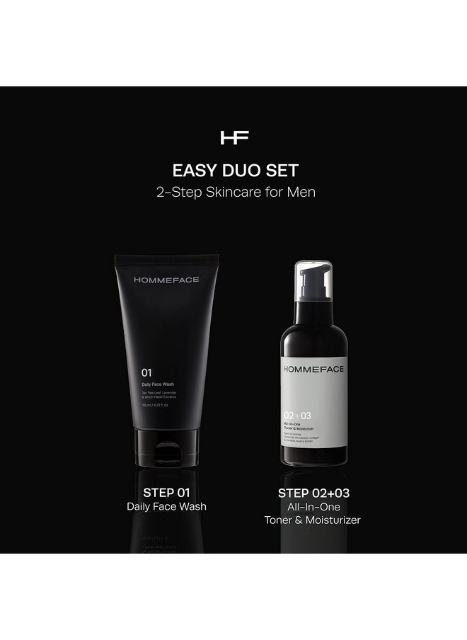 HOMMEFACE Men’s Easy Duo Skin Care Set, 2-Step Daily Routine Kit with Facial Cleanser and 2-in-1 Face Toner & Moisturizer for Men, For Oily & Acne-Prone Skin, 9.29 fl.oz.