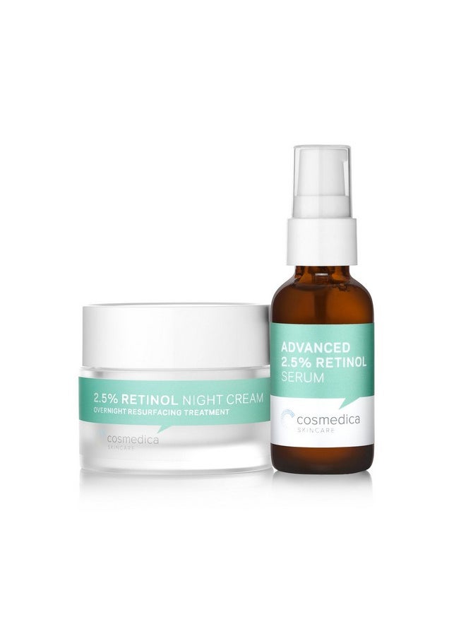Retinol Serum 2.5%, 1oz & Retinol Cream 2oz Complete Anti Aging Skincare Combo Set