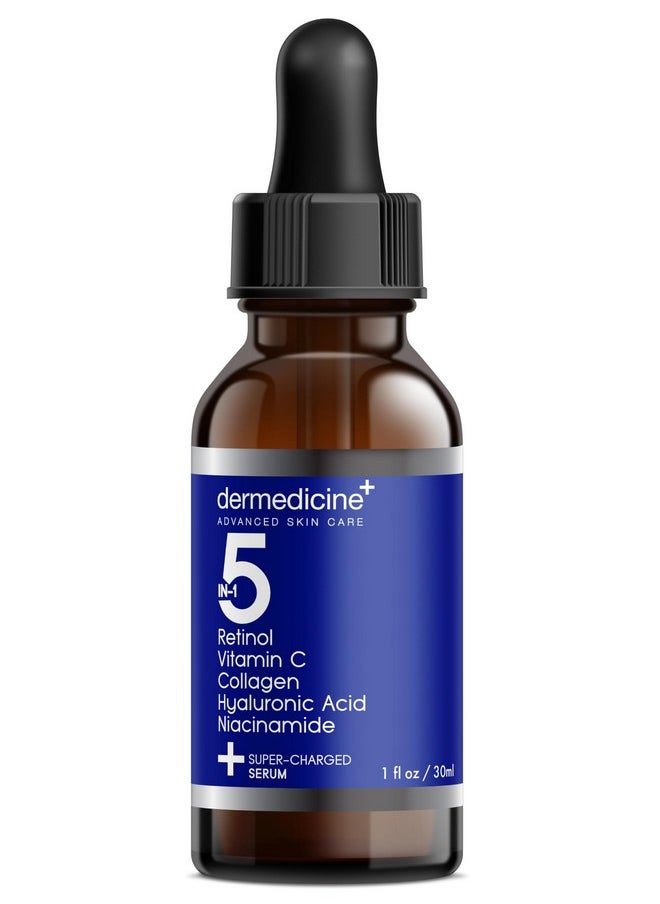 5 in 1 Potent Face Serum with Retinol, Vitamin C, Collagen, Hyaluronic Acid, Niacinamide | May Help Improve Appearance of Fine Lines and Reduce Appearance of Dark Spots | 1 fl oz / 30 ml