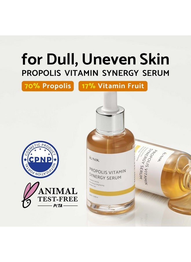 IUNIK Propolis 70% Vitamins 17% Synergy Serum - Centella Asiatica Calming Soothing Deep Nourishing for Dry Dull Spot Hyperpigmentation Sensitive Acne-prone Skin No Pore Clogging Korean Skincare