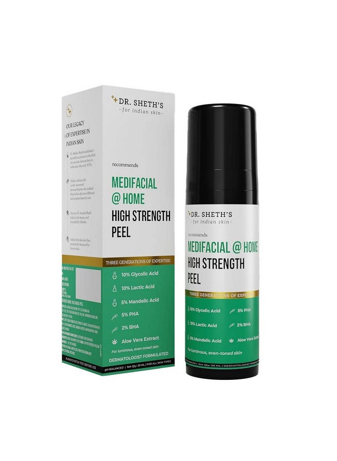Dr. Sheth's Exfoliating Medifacial @ Home High Strength Peel | AHA BHA Peeling Solution for Luminous, Even-Toned Skin - 30ml