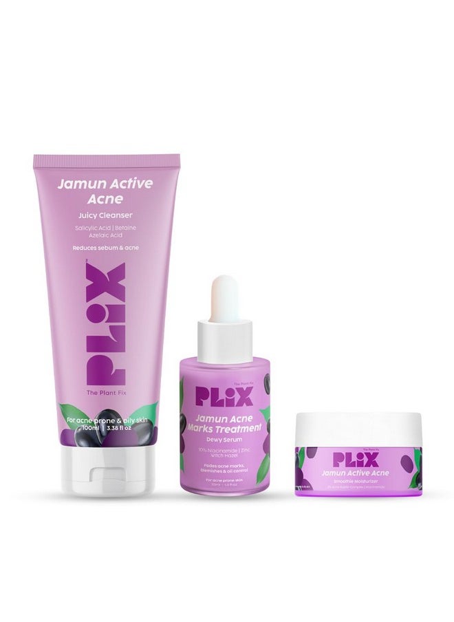 PLIX Jamun Cleanser & 10% Niacinamide Acid Serum With Smoothie Moisturizer Combo l Detoxifies The Skin l Reduces Acne Marks l Fades Blemishes l All Skin Types