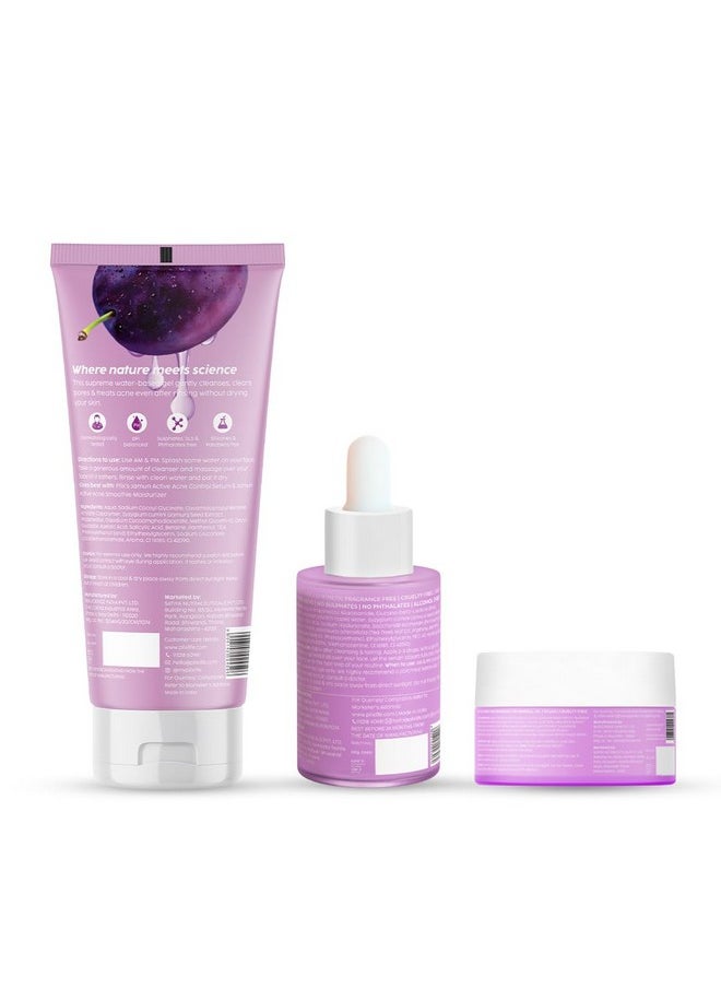 PLIX Jamun Cleanser & 10% Niacinamide Acid Serum With Smoothie Moisturizer Combo l Detoxifies The Skin l Reduces Acne Marks l Fades Blemishes l All Skin Types