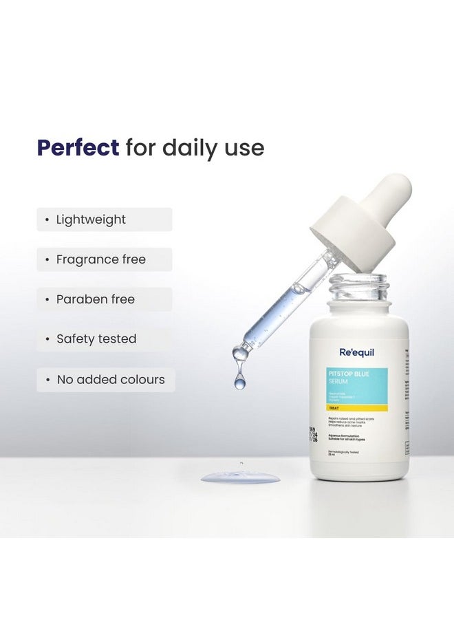RE' EQUIL Pitstop Blue Copper Peptide Serum, Repairs Acne Scars & Pitted Marks, Evens Skin Tone & Reduces Blemishes, For All Skin Types, 25 Ml
