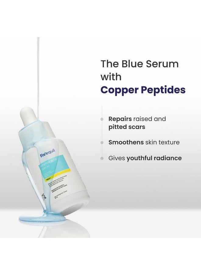 RE' EQUIL Pitstop Blue Copper Peptide Serum, Repairs Acne Scars & Pitted Marks, Evens Skin Tone & Reduces Blemishes, For All Skin Types, 25 Ml