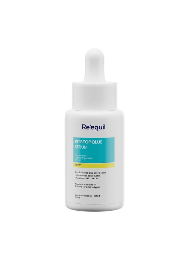 RE' EQUIL Pitstop Blue Copper Peptide Serum, Repairs Acne Scars & Pitted Marks, Evens Skin Tone & Reduces Blemishes, For All Skin Types, 25 Ml