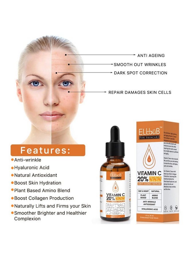 Premium 20% 𝐯𝐢𝐭𝐚𝐦𝐢𝐧 𝐜 𝐬𝐞𝐫𝐮𝐦 - (2PACK) with Hyaluronic Acid, Retinol & Amino Acids - Boost Skin Collagen,Hydrate & Plump Skin, Anti Aging & Wrinkle Facial Serum