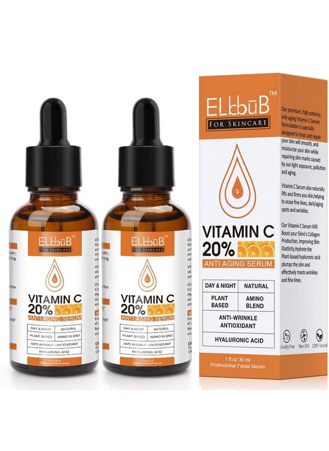 Premium 20% 𝐯𝐢𝐭𝐚𝐦𝐢𝐧 𝐜 𝐬𝐞𝐫𝐮𝐦 - (2PACK) with Hyaluronic Acid, Retinol & Amino Acids - Boost Skin Collagen,Hydrate & Plump Skin, Anti Aging & Wrinkle Facial Serum