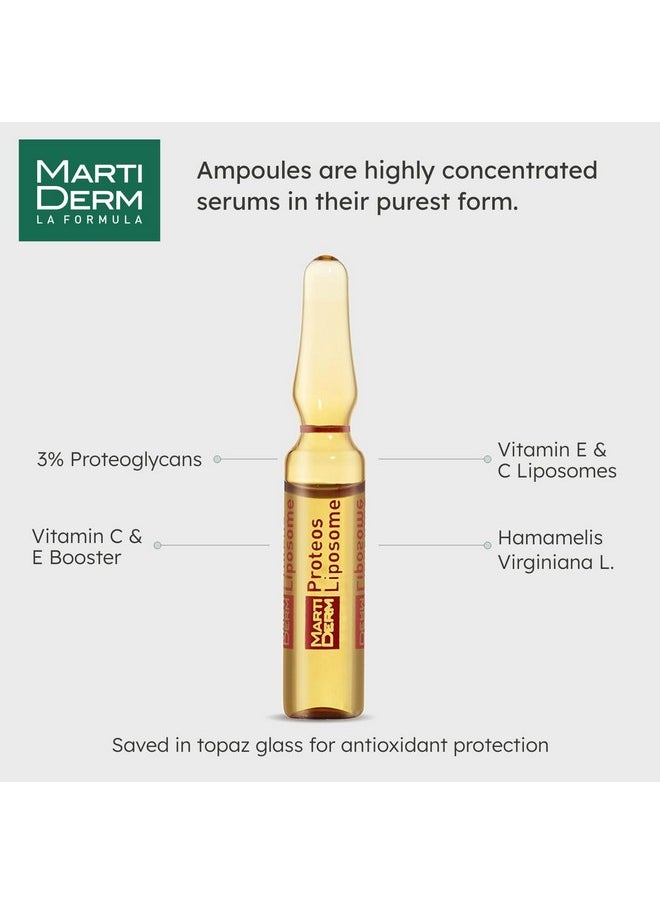 MartiDerm Proteos Liposome Ampoule for Women and Men with Proteoglycans, Vitamin E and C, for Oily Skin Deep Moisturizer and Firming, 30 Ampoules.