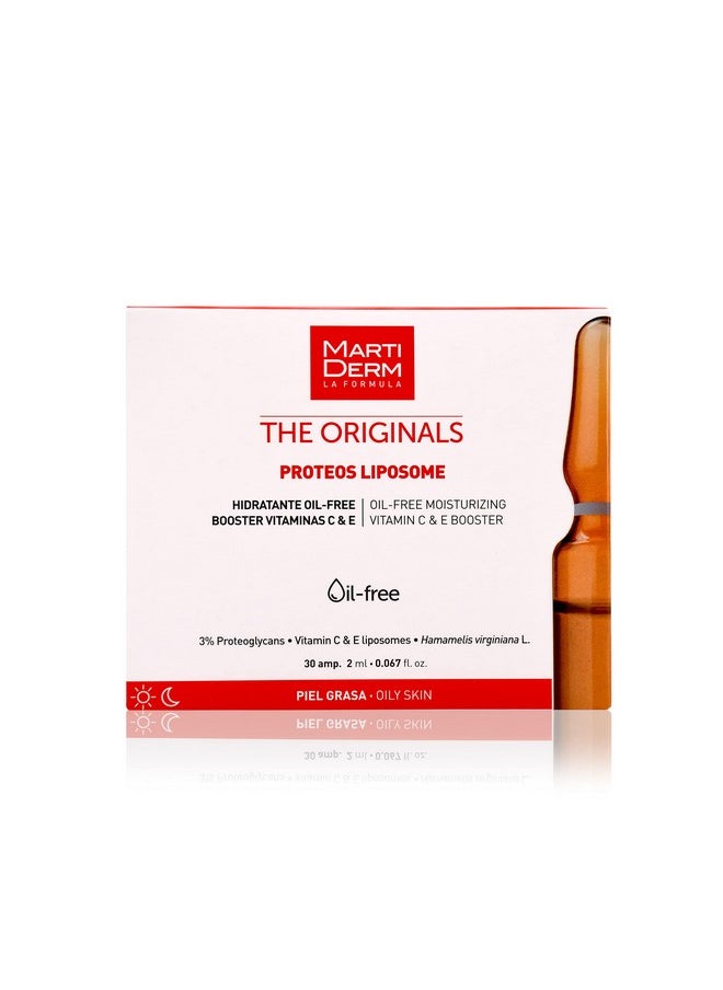 MartiDerm Proteos Liposome Ampoule for Women and Men with Proteoglycans, Vitamin E and C, for Oily Skin Deep Moisturizer and Firming, 30 Ampoules.