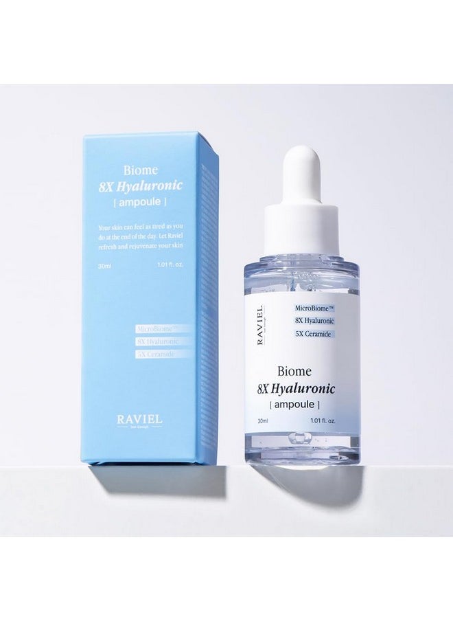 RAVIEL Biome 8X Hyaluronic Ampoule, Moisturizing, Deep Hydration, 30ml / 1.01 fl. oz., For Sensitive Skin, Daily Skin Serum, Gentle Skincare for Day & Night, Korean Skincare