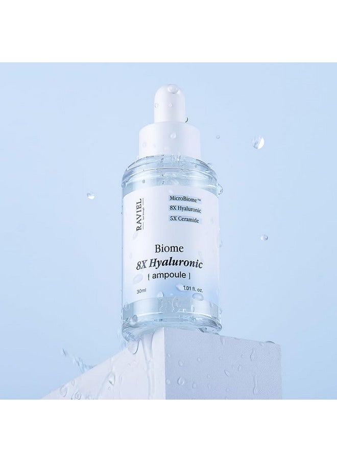 RAVIEL Biome 8X Hyaluronic Ampoule, Moisturizing, Deep Hydration, 30ml / 1.01 fl. oz., For Sensitive Skin, Daily Skin Serum, Gentle Skincare for Day & Night, Korean Skincare