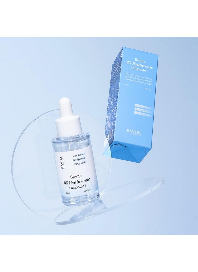 RAVIEL Biome 8X Hyaluronic Ampoule, Moisturizing, Deep Hydration, 30ml / 1.01 fl. oz., For Sensitive Skin, Daily Skin Serum, Gentle Skincare for Day & Night, Korean Skincare