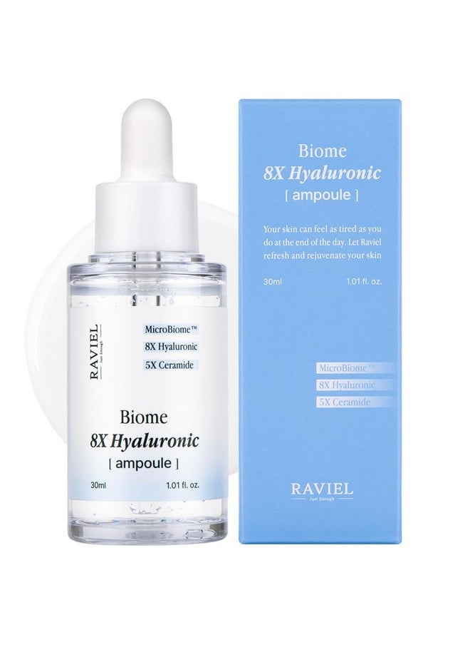 RAVIEL Biome 8X Hyaluronic Ampoule, Moisturizing, Deep Hydration, 30ml / 1.01 fl. oz., For Sensitive Skin, Daily Skin Serum, Gentle Skincare for Day & Night, Korean Skincare