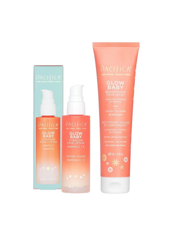 Pacifica Beauty Glow Baby VitaGlow Face Lotion and Brightening Face Wash Set, Skincare, Vitamin C and E, AHA, Exfoliator, Cleanser, Hydrating, Moisturizer, Vegan, 1.7 fl oz and 5 fl oz (Set of 2)
