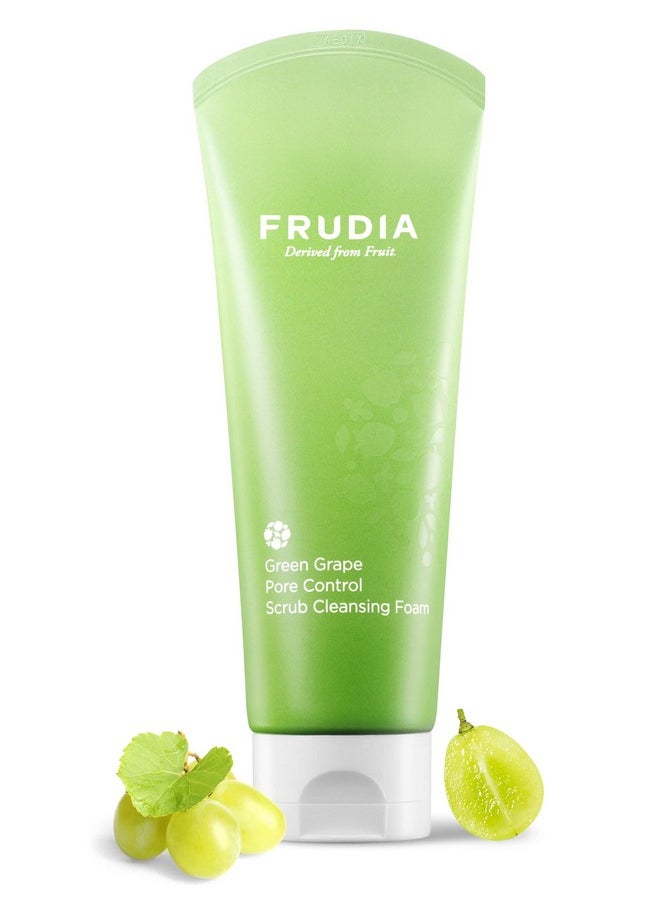 WELCOS FRUDIA Green Grape Pore Control Face Scrub Cleansing Foam - Daily Facial Cleanser Face Wash Scrub | Gentle Face Cleanser Face Scrub Exfoliating Face Wash | Korean Cleanser Facial Scrub (4.9oz)