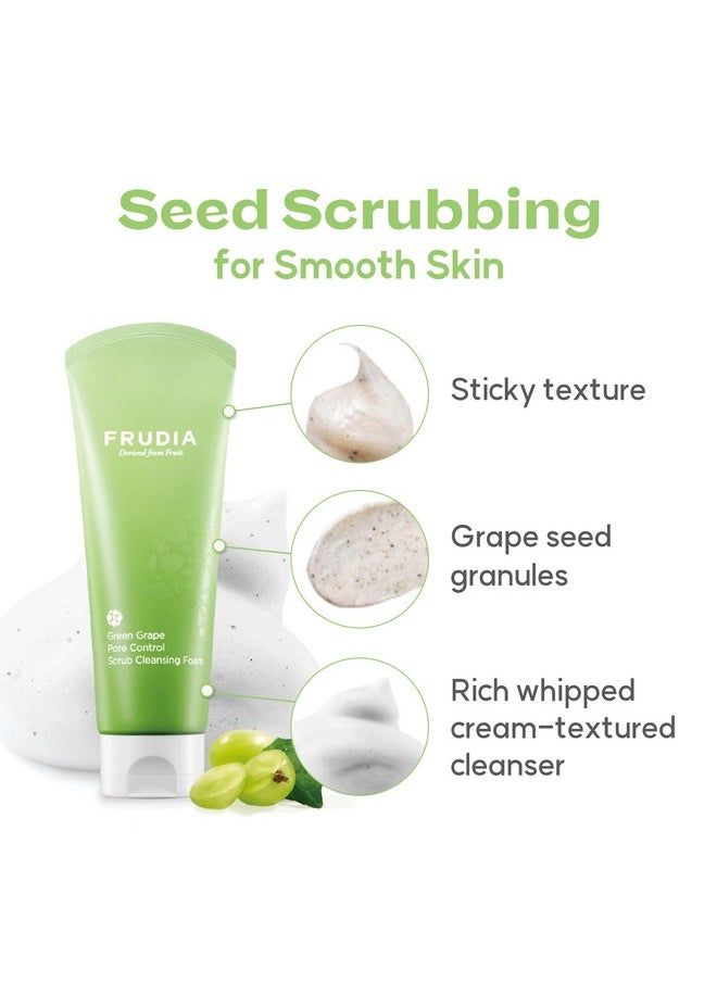 WELCOS FRUDIA Green Grape Pore Control Face Scrub Cleansing Foam - Daily Facial Cleanser Face Wash Scrub | Gentle Face Cleanser Face Scrub Exfoliating Face Wash | Korean Cleanser Facial Scrub (4.9oz)