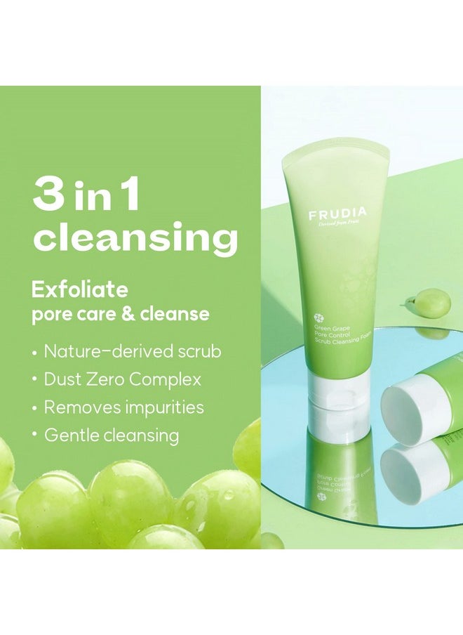 WELCOS FRUDIA Green Grape Pore Control Face Scrub Cleansing Foam - Daily Facial Cleanser Face Wash Scrub | Gentle Face Cleanser Face Scrub Exfoliating Face Wash | Korean Cleanser Facial Scrub (4.9oz)