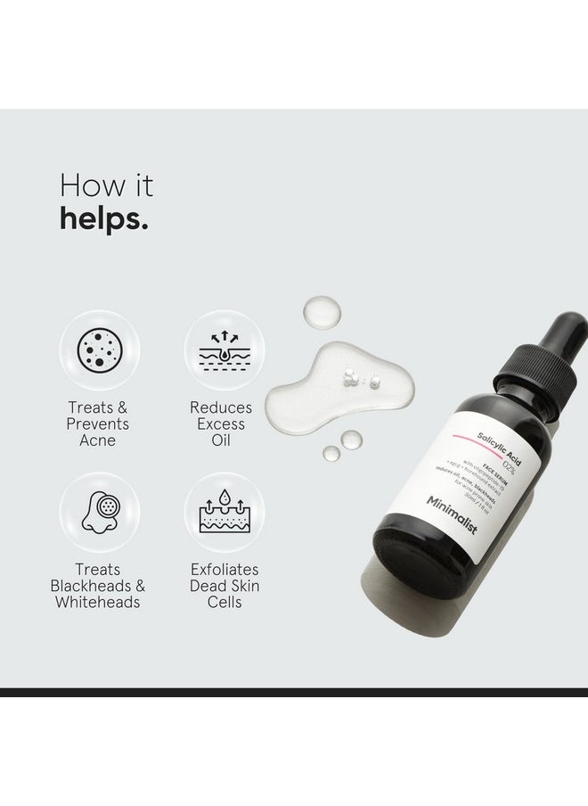 Minimalist Anti-Acne 2% Salicylic Acid Face Serum for All Skin Types | Reduces Blackheads,Oiliness, Excess Oil & Bumpy Texture | BHA Based Exfoliant | 30 ml