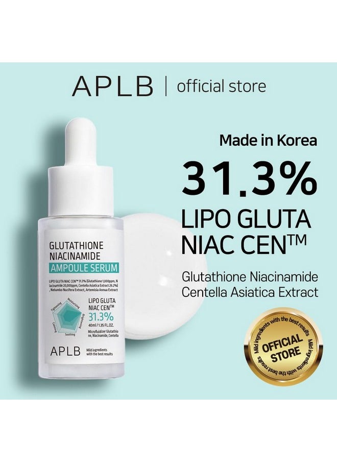 APLB Glutathione Niacinamide Ampoule Serum | LIPO GLUTA NIAC CEN™ 31.3% 1.35 FL.OZ/Korean Skincare, Long lasting moisturizing, Improve skin elasticity, Revitalize for gentle and improve skin texture