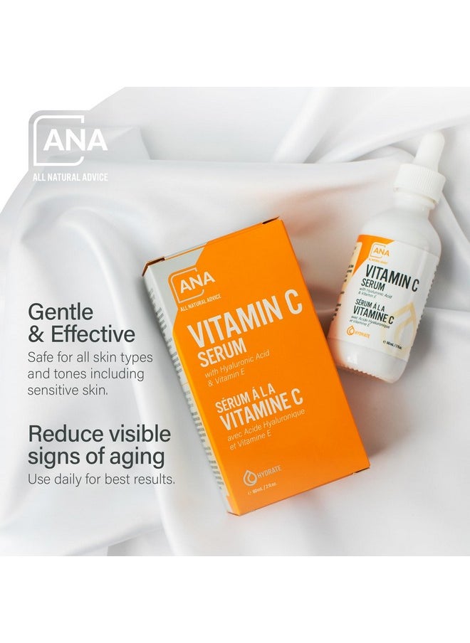 All Natural Advice Vitamin C Serum For Face, 60ml / 2oz with 20% Vitamin C, Hyaluronic Acid, Aloe, MSM, Vitamin E, & Organic Botanicals Solution, Support Skin Brightening with Vitamin C Face Serum