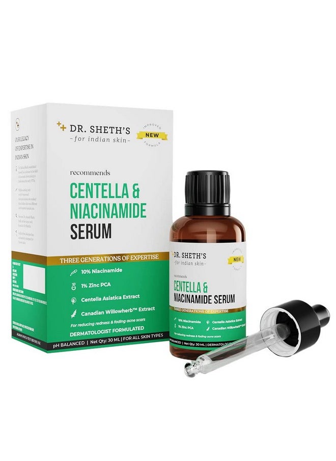 Dr. Sheth's Centella & 10% Niacinamide Face Serum| Acne Scars, Acne Marks, Redness & Skin Irritation|Lightweight & Quick-Absorbing|Fades Discoloration & Improves Skin Texture|For All Skin Types|30 Ml
