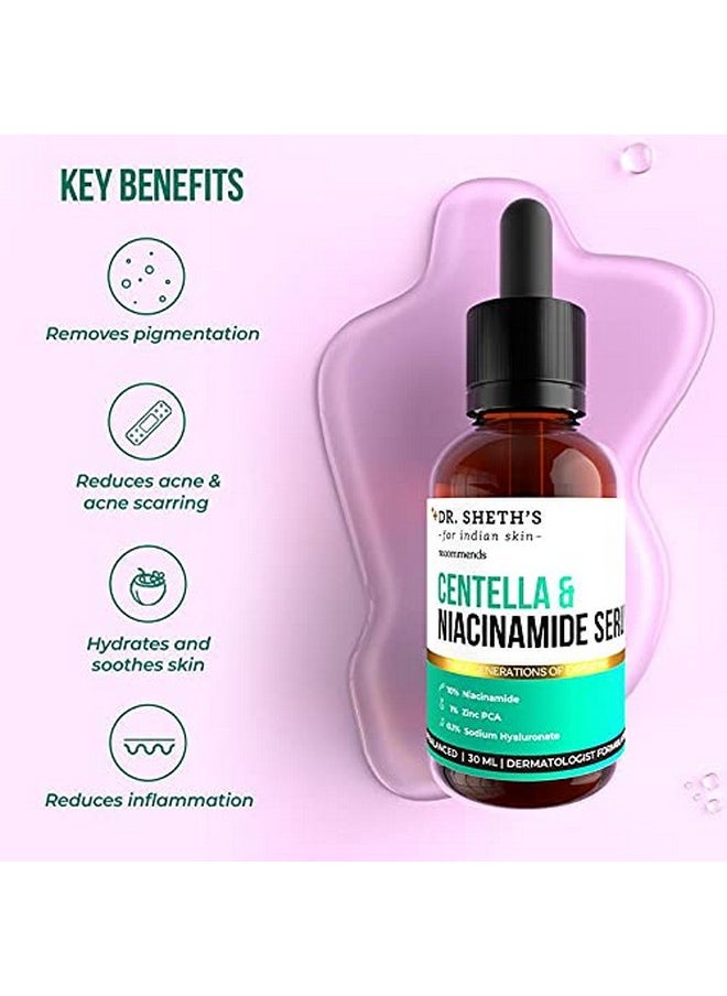 Dr. Sheth's Centella & 10% Niacinamide Face Serum| Acne Scars, Acne Marks, Redness & Skin Irritation|Lightweight & Quick-Absorbing|Fades Discoloration & Improves Skin Texture|For All Skin Types|30 Ml