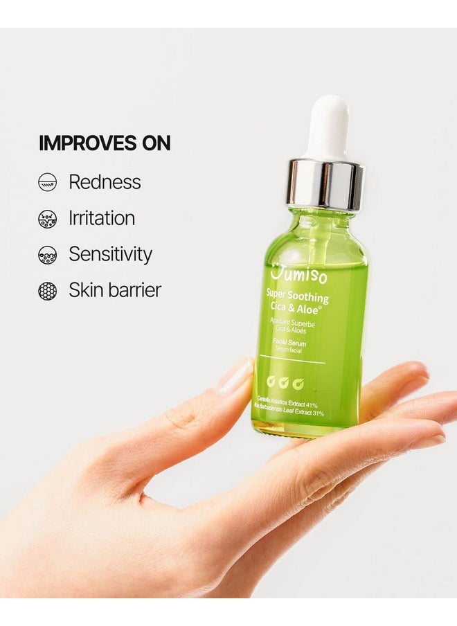 JUMISO Super Soothing Cica & Aloe Facial Serum, Moisturizing, Calming & Revitalizing, Korean Skincare, Vegan Cica Serum, Aloe Serum, 1.01 fl.oz