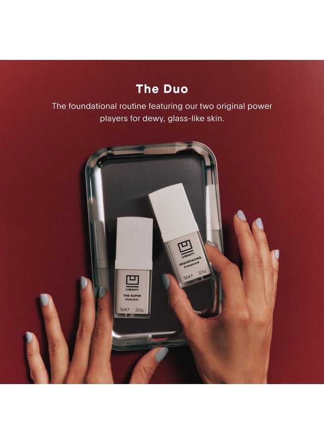 The U Beauty Duo - Resurfacing Compound & SUPER Hydrator Set - Vitamin C & E, Retinol, Hyaluronic Acid - Moisturizing Face Serum for Smooth, Hydrated and Softer Skin, Set of 2 0.33 fl.oz Trial Size