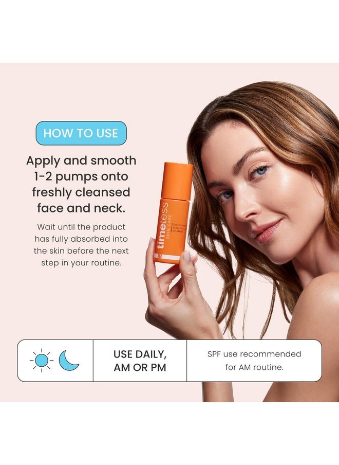 Timeless Skin Care Vitamin C Serum with Vitamin E & Ferulic Acid - 10% Vitamin C Brightening Serum - Face Serum for Oily & Dry Skin - Fragrance-Free Serum for Skin Care - 1 oz