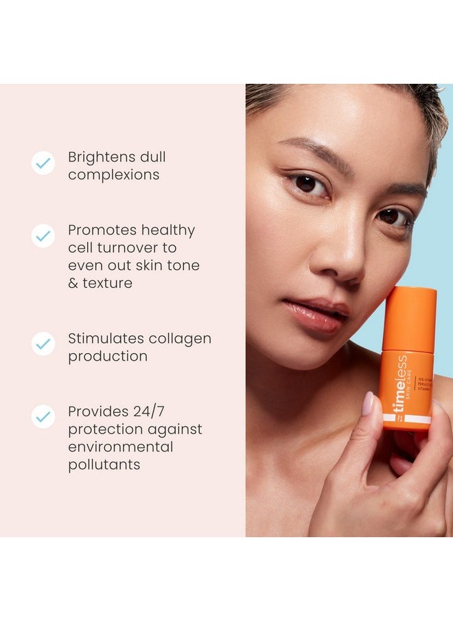 Timeless Skin Care Vitamin C Serum with Vitamin E & Ferulic Acid - 10% Vitamin C Brightening Serum - Face Serum for Oily & Dry Skin - Fragrance-Free Serum for Skin Care - 1 oz