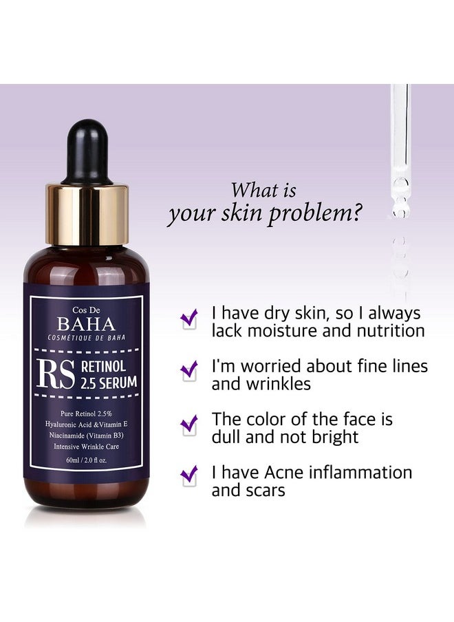Retinol 2.5% Solution Facial Serum with Vitamin E - Facial Crepe Erase, Age Spot Remover, High Strength Solution for Face without a Prescription, 2 Fl Oz (60ml)