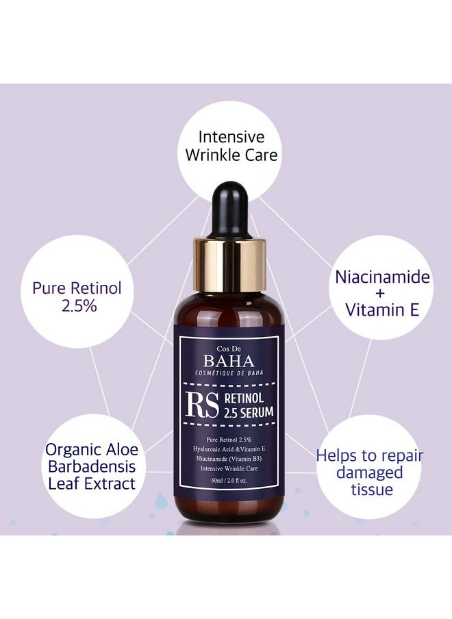 Retinol 2.5% Solution Facial Serum with Vitamin E - Facial Crepe Erase, Age Spot Remover, High Strength Solution for Face without a Prescription, 2 Fl Oz (60ml)