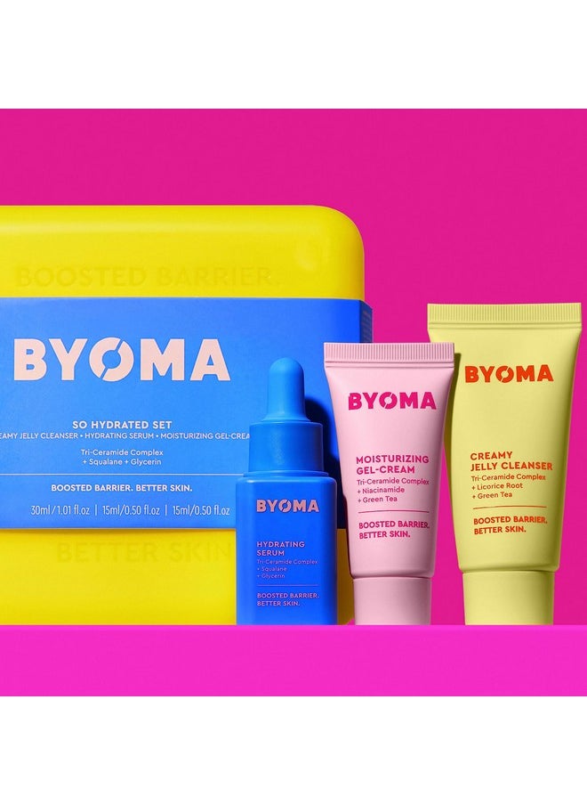 BYOMA So Hydrating Set - Barrier Repair Skincare Set - Creamy Jelly Cleanser, Hydrating Face Serum & Ceramide Face Moisturizer for Dry Skin - Anti Wrinkle, Alcohol Free Skin Care - 30ml, 15ml, 15ml