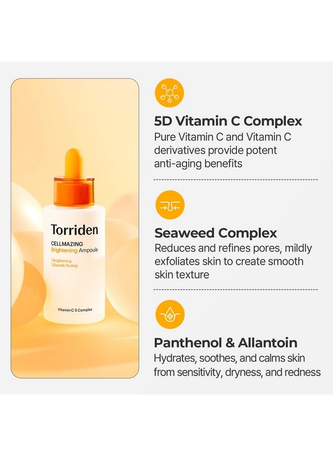 Torriden CELLMAZING Vita C Ampoule 30ml (1.01 fl.oz.) | Refining Sagging Pores and Skin Texture | 5D Vitamin C, Seaweed Complex, Panthenol | Korean Facial Serum