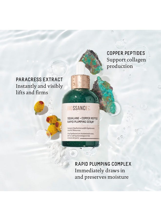 Biossance Squalane + Copper Peptide Rapid Plumping Serum - Face Serum for All Skin Types - Visibly Plumping + Firming Skin, Fine Lines + Wrinkles, Vegan Copper Peptides, Hyaluronic Acid - 1.69oz