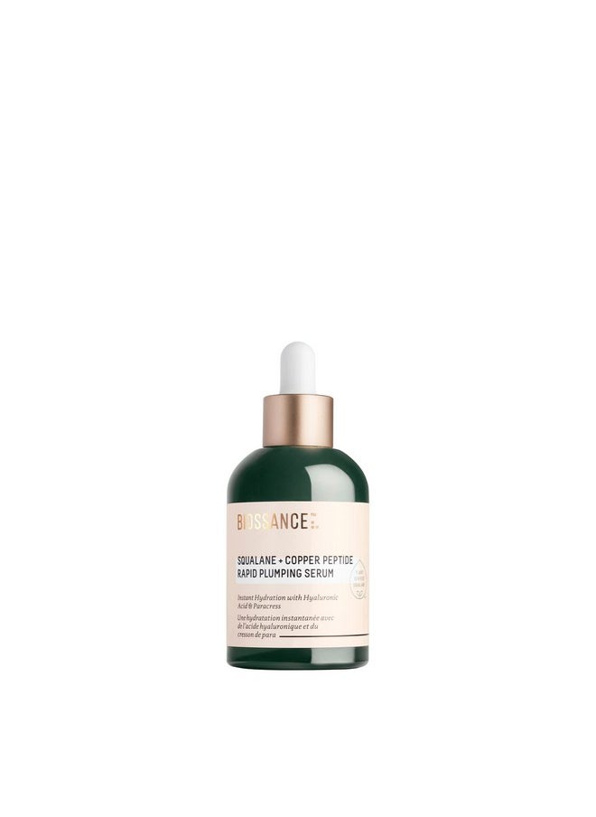 Biossance Squalane + Copper Peptide Rapid Plumping Serum - Face Serum for All Skin Types - Visibly Plumping + Firming Skin, Fine Lines + Wrinkles, Vegan Copper Peptides, Hyaluronic Acid - 1.69oz