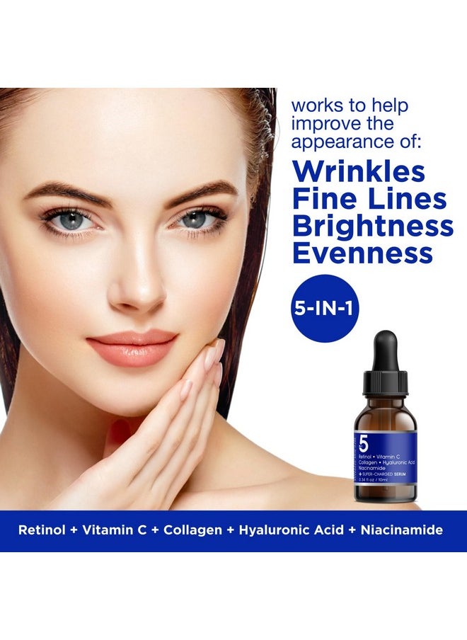 5 in 1 Potent Face Serum with Retinol, Vitamin C, Collagen, Hyaluronic Acid, Niacinamide | May Help Improve Appearance of Fine Lines and Reduce Appearance of Dark Spots Trial Size