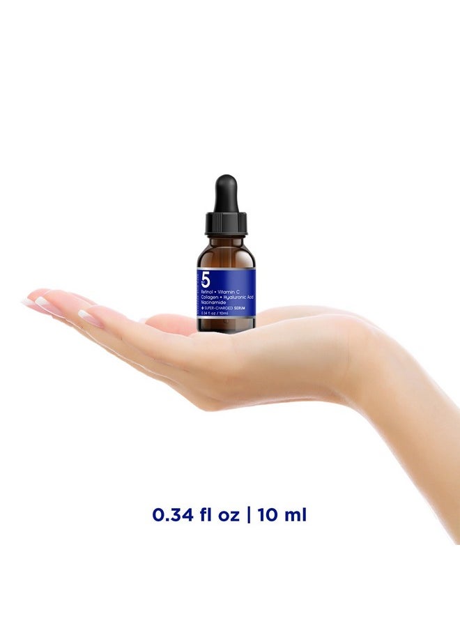 5 in 1 Potent Face Serum with Retinol, Vitamin C, Collagen, Hyaluronic Acid, Niacinamide | May Help Improve Appearance of Fine Lines and Reduce Appearance of Dark Spots Trial Size