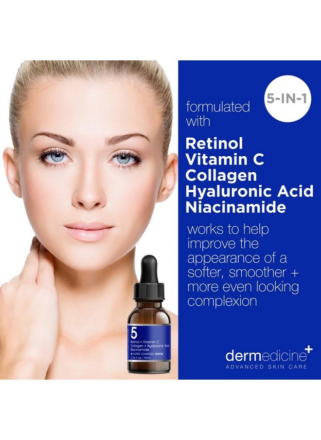 5 in 1 Potent Face Serum with Retinol, Vitamin C, Collagen, Hyaluronic Acid, Niacinamide | May Help Improve Appearance of Fine Lines and Reduce Appearance of Dark Spots Trial Size