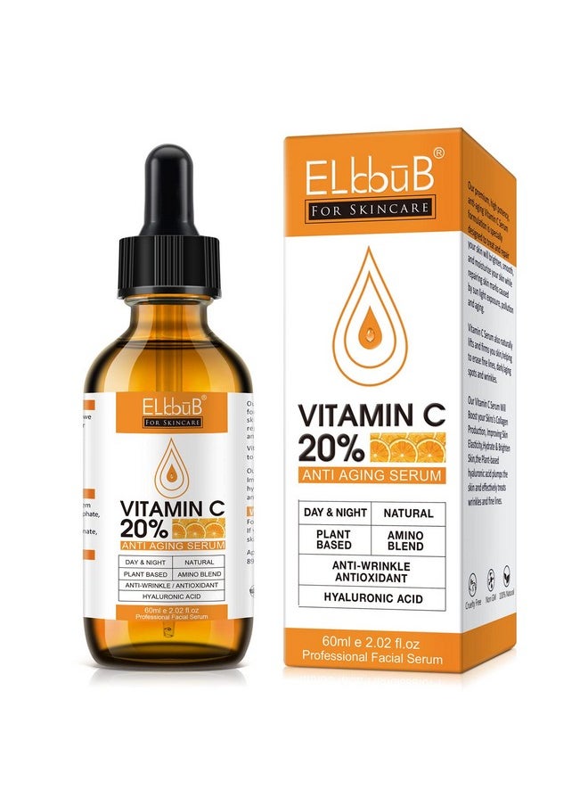 Premium 20% Vitamin C Serum For Face with Hyaluronic Acid, Retinol & Amino Acids - Boost Skin Collagen,Hydrate & Plump Skin, Anti Aging & Wrinkle Facial Serum 60ml