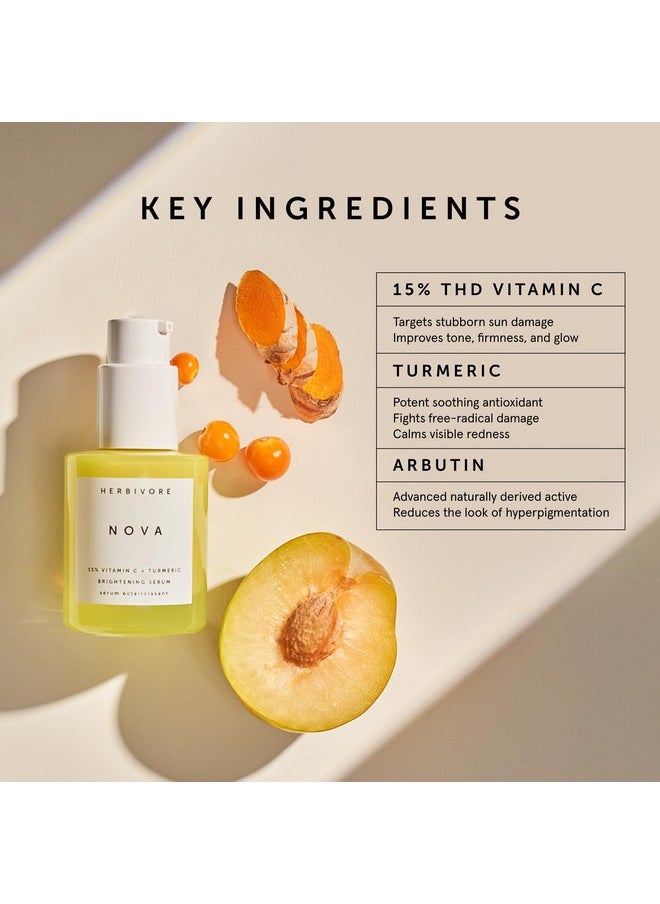 HERBIVORE Nova Brightening Serum for Face - 15% Vitamin C + Turmeric to Visibly Improve the Look of Dark Spots and Even Skin Tone, Plant-based, Vegan, Cruelty-free, 30mL /1 oz