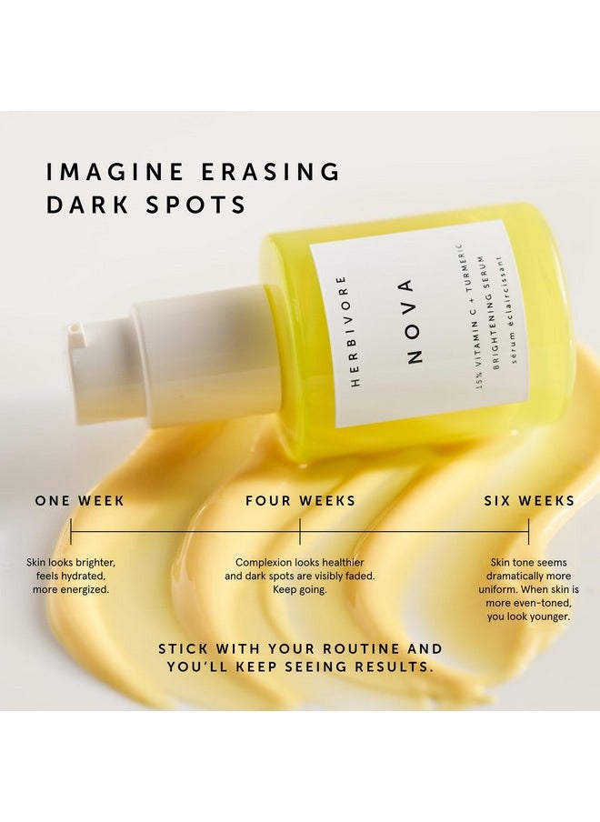 HERBIVORE Nova Brightening Serum for Face - 15% Vitamin C + Turmeric to Visibly Improve the Look of Dark Spots and Even Skin Tone, Plant-based, Vegan, Cruelty-free, 30mL /1 oz