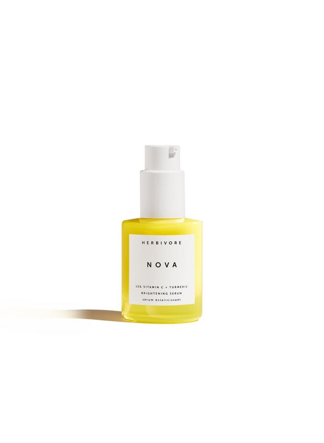 HERBIVORE Nova Brightening Serum for Face - 15% Vitamin C + Turmeric to Visibly Improve the Look of Dark Spots and Even Skin Tone, Plant-based, Vegan, Cruelty-free, 30mL /1 oz