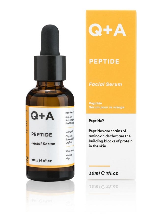 Q+A Peptide Facial Serum - Anti-Ageing Peptide Face Serum for Revitalised, Youthful Skin, Water-Based Fast Absorption - Contains Pure Peptide, Magnesium PCA, and Hyaluronic Acid for Hydration, 1fl.oz