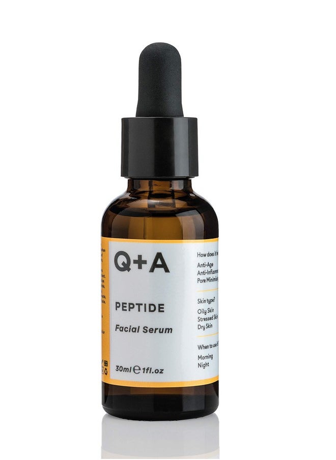 Q+A Peptide Facial Serum - Anti-Ageing Peptide Face Serum for Revitalised, Youthful Skin, Water-Based Fast Absorption - Contains Pure Peptide, Magnesium PCA, and Hyaluronic Acid for Hydration, 1fl.oz