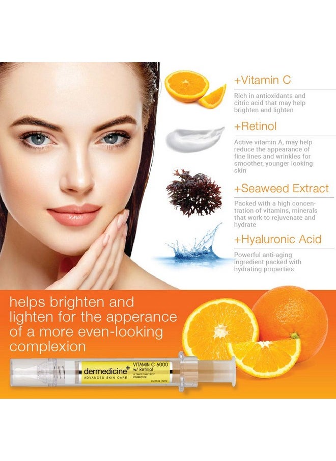 Vitamin C 6000 w/Retinol Ultimate Dark Spot Corrector Serum for Face w/Seaweed & Hyaluronic Acid | Helps Fade & Lighten Appearance of Pigmentation & Smooth Appearance of Wrinkles
