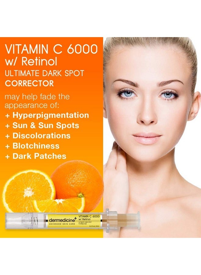Vitamin C 6000 w/Retinol Ultimate Dark Spot Corrector Serum for Face w/Seaweed & Hyaluronic Acid | Helps Fade & Lighten Appearance of Pigmentation & Smooth Appearance of Wrinkles