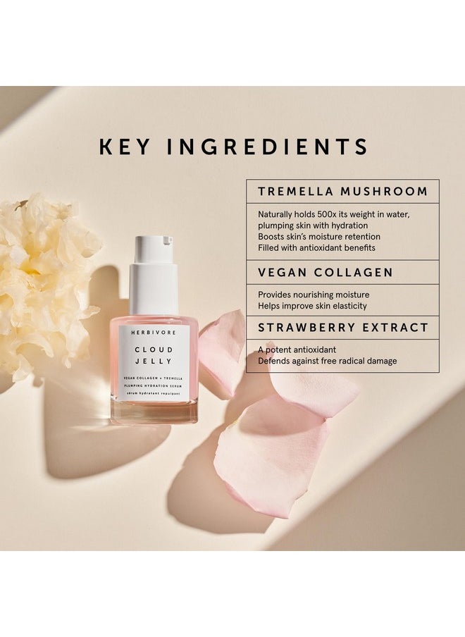HERBIVORE Cloud Jelly Plumping Hydration Face Serum - Vegan Collagen + Tremella Mushroom + Strawberry Extract, Plant-based, Vegan, Cruelty-free, 30mL / 1 oz