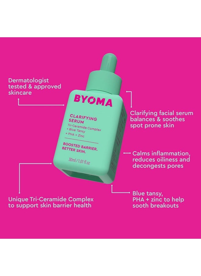 BYOMA Clarifying Serum - Barrier Repair Serum - Clarifying Facial Serum for Acne Prone Skin - Calming Face Serum with Ceramides, Blue Tansy, PHA & Zinc - Balanced & Healthy Skin - 1.01 fl. oz